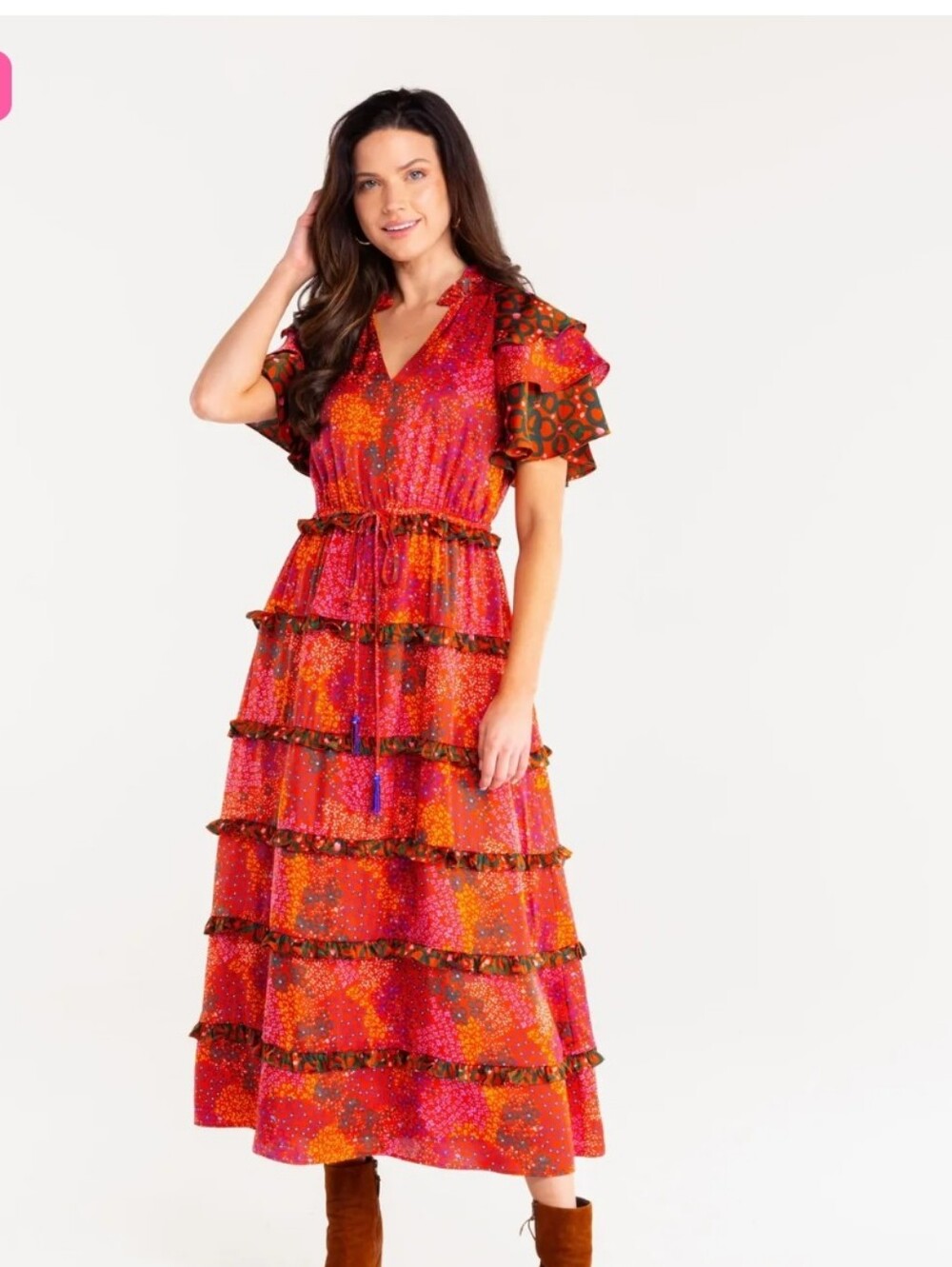 Alden Adair Yasmine Midi Dress in Funky Town Floral Orange sz M